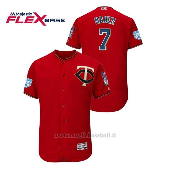 Maglia Baseball Uomo Minnesota Twins Joe Mauer 2019 Entrenamiento De Primavera Flex Base Rosso